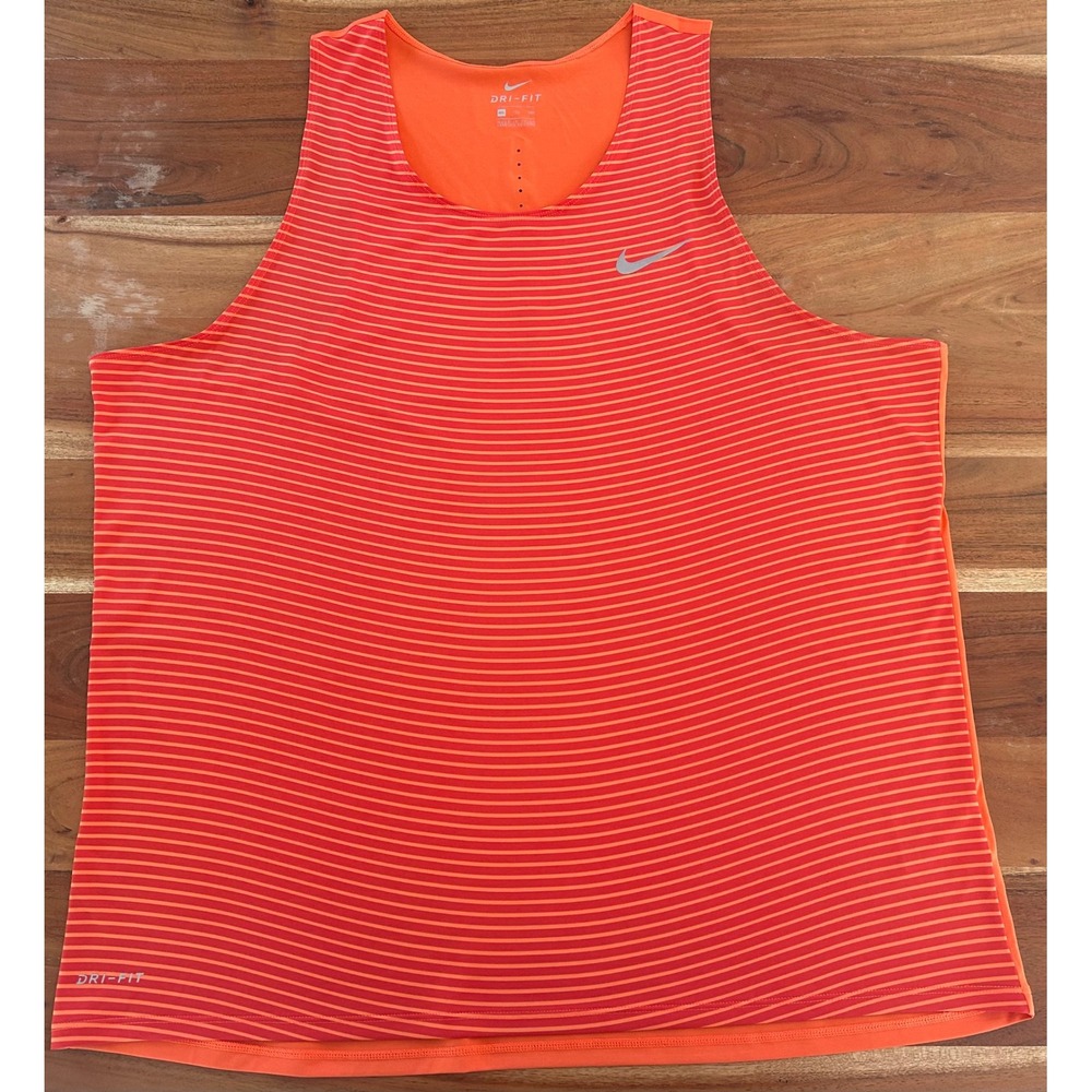Nike Dri-FIT Running Tank Top Mens XXL Orange Red Striped Sleeveless Shirt Gym